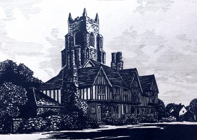 Stoke-By-Nayland-Church-and-Almshouses-Woodcut